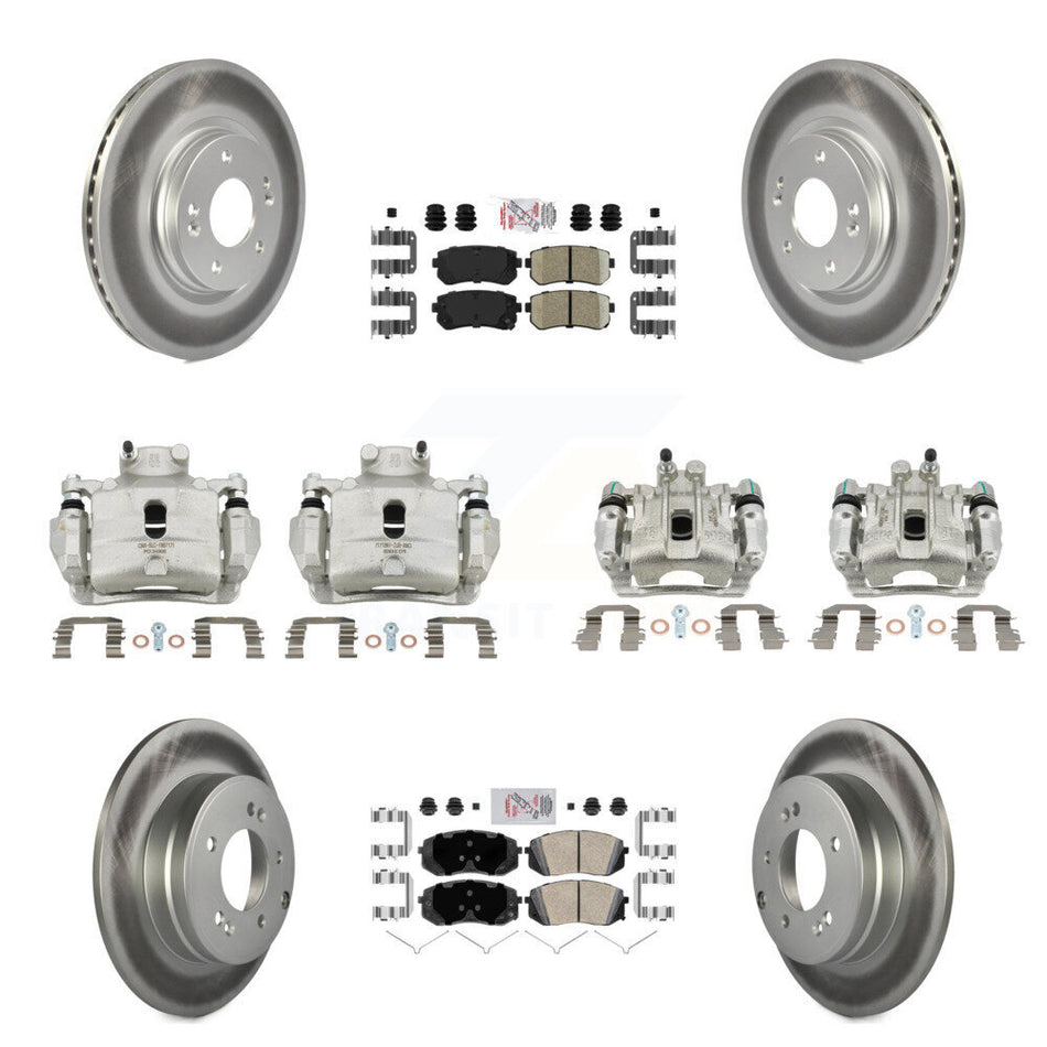 Front Rear Disc Brake Caliper Coated Rotor And Ceramic Pad Kit (10Pc) For Hyundai Sonata KCG-102006N