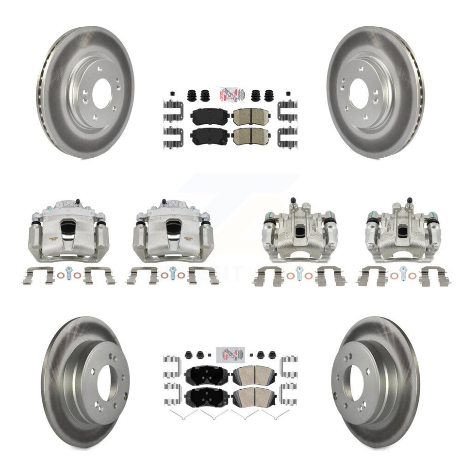 Front Rear Disc Brake Caliper Coated Rotor And Ceramic Pad Kit (10Pc) For Hyundai Sonata KCG-102007N