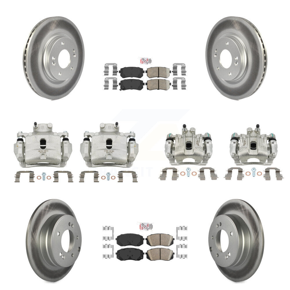 Front Rear Disc Brake Caliper Coated Rotor And Ceramic Pad Kit (10Pc) For Hyundai Sonata KCG-102008N