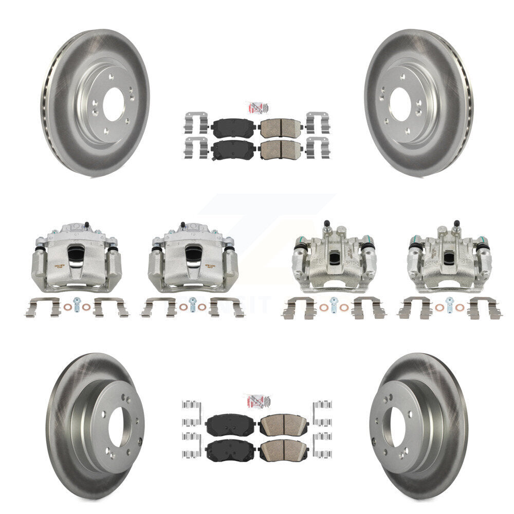 Front Rear Disc Brake Caliper Coated Rotor And Ceramic Pad Kit (10Pc) For Hyundai Sonata KCG-102009N
