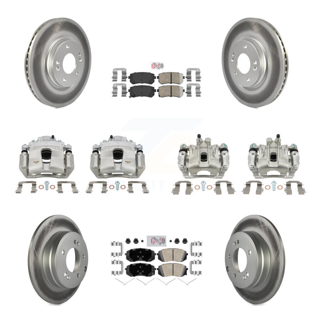 Front Rear Disc Brake Caliper Coated Rotor And Ceramic Pad Kit (10Pc) For Hyundai Sonata KCG-102011N