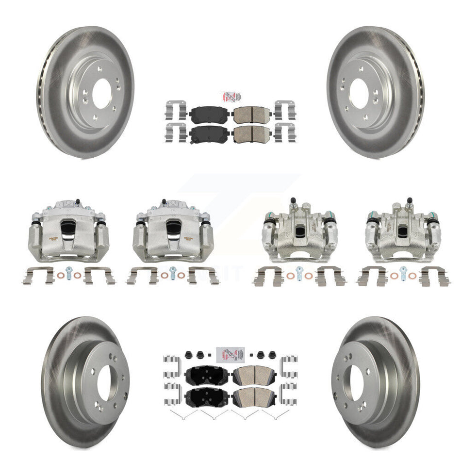 Front Rear Disc Brake Caliper Coated Rotor And Ceramic Pad Kit (10Pc) For Hyundai Sonata KCG-102011N