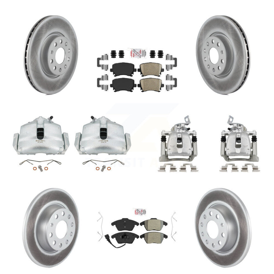 Front Rear Brake Caliper Coat Rotor And Ameribrakes Pad Kit (10Pc) For Volkswagen Passat KCG-102022N