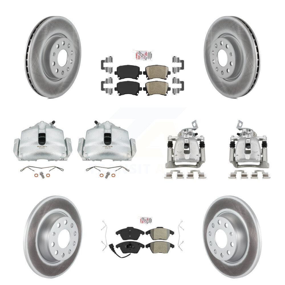 Front Rear Brake Caliper Coat Rotor And Ameribrakes Pad Kit (10Pc) For Volkswagen Passat KCG-102024N
