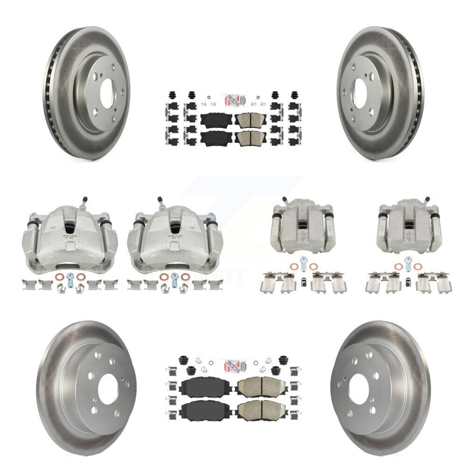 Front Rear Disc Brake Caliper Coated Rotors And Ceramic Pads Kit (10Pc) For Toyota RAV4 Without 3rd Row Seating KCG-102030N