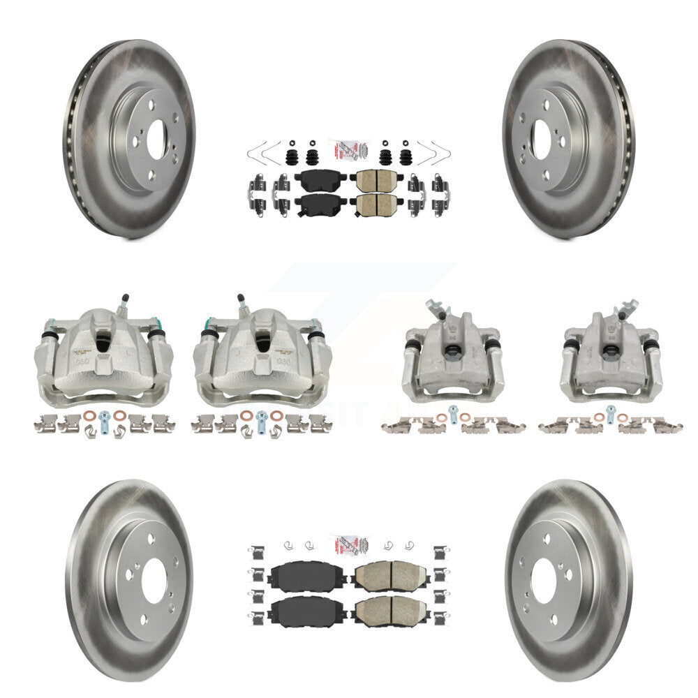 Front Rear Disc Brake Caliper Coated Rotors And Ceramic Pad Kit (10Pc) For Toyota Matrix KCG-102128N