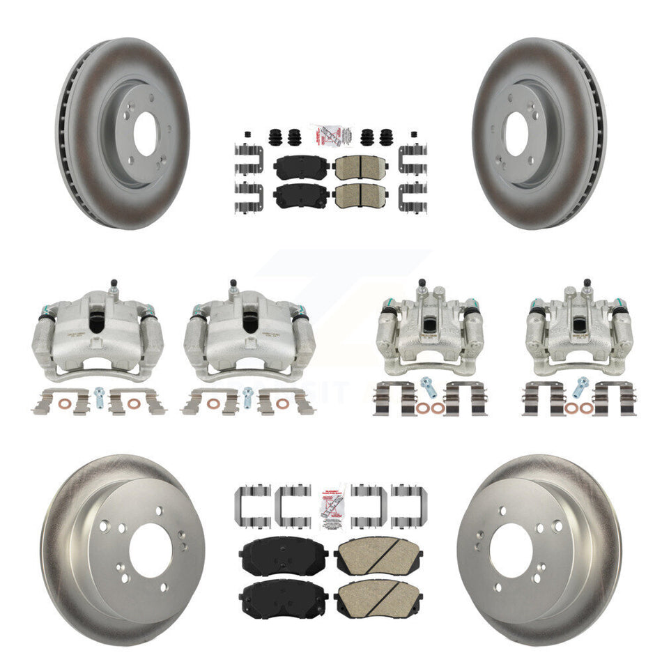 Front Rear Disc Brake Caliper Coated Rotors And Ceramic Pads Kit (10Pc) For Hyundai Tucson Kia Sportage KCG-102192N