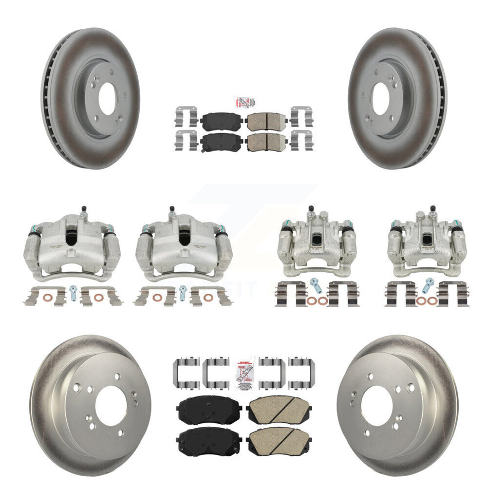 Front Rear Disc Brake Caliper Coated Rotors And Ceramic Pads Kit (10Pc) For Hyundai Tucson Kia Sportage KCG-102194N