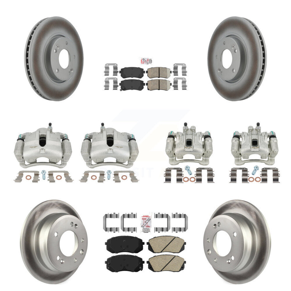 Front Rear Disc Brake Caliper Coated Rotors And Ceramic Pads Kit (10Pc) For Kia Sportage Hyundai Tucson KCG-102197N