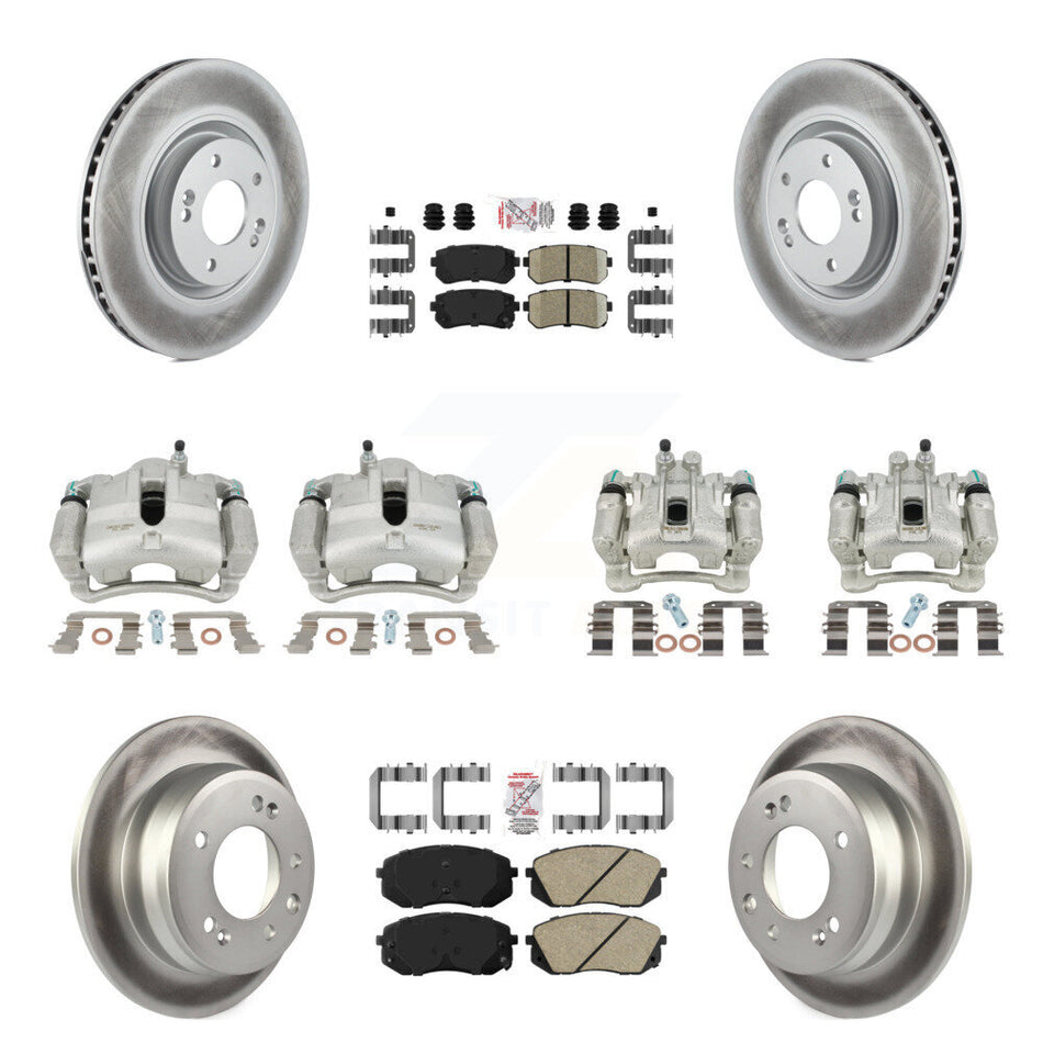 Front Rear Disc Brake Caliper Coated Rotors And Ceramic Pads Kit (10Pc) For 2015 Hyundai Tucson FWD with FUEL CELL EV (FCEV) engine KCG-102198N