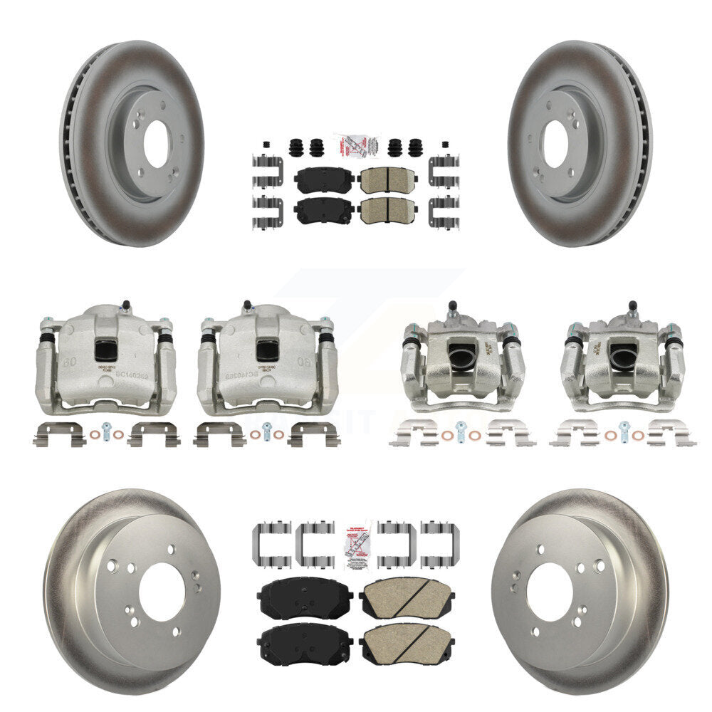 Front Rear Disc Brake Caliper Coated Rotors And Ceramic Pads Kit (10Pc) For Kia Sportage KCG-102202N
