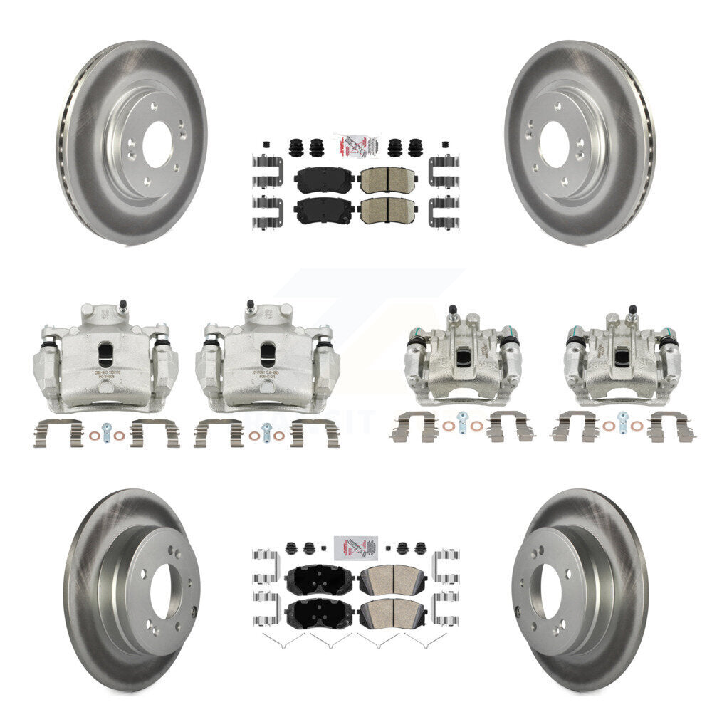 Front Rear Disc Brake Caliper Coated Rotor And Ceramic Pad Kit (10Pc) For Hyundai Sonata KCG-102217N