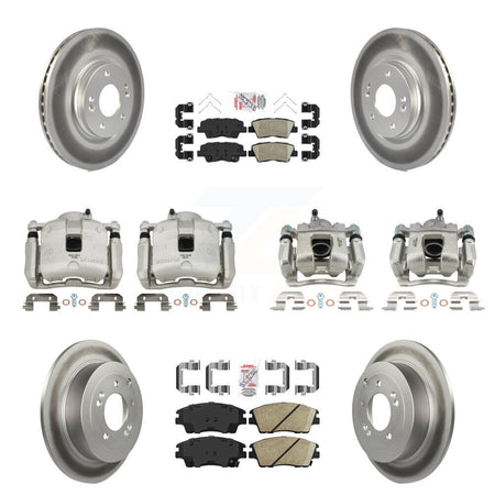 Front Rear Disc Brake Caliper Coat Rotor & Ceramic Pad Kit (10Pc) For Hyundai Tucson Kia KCG-102231N