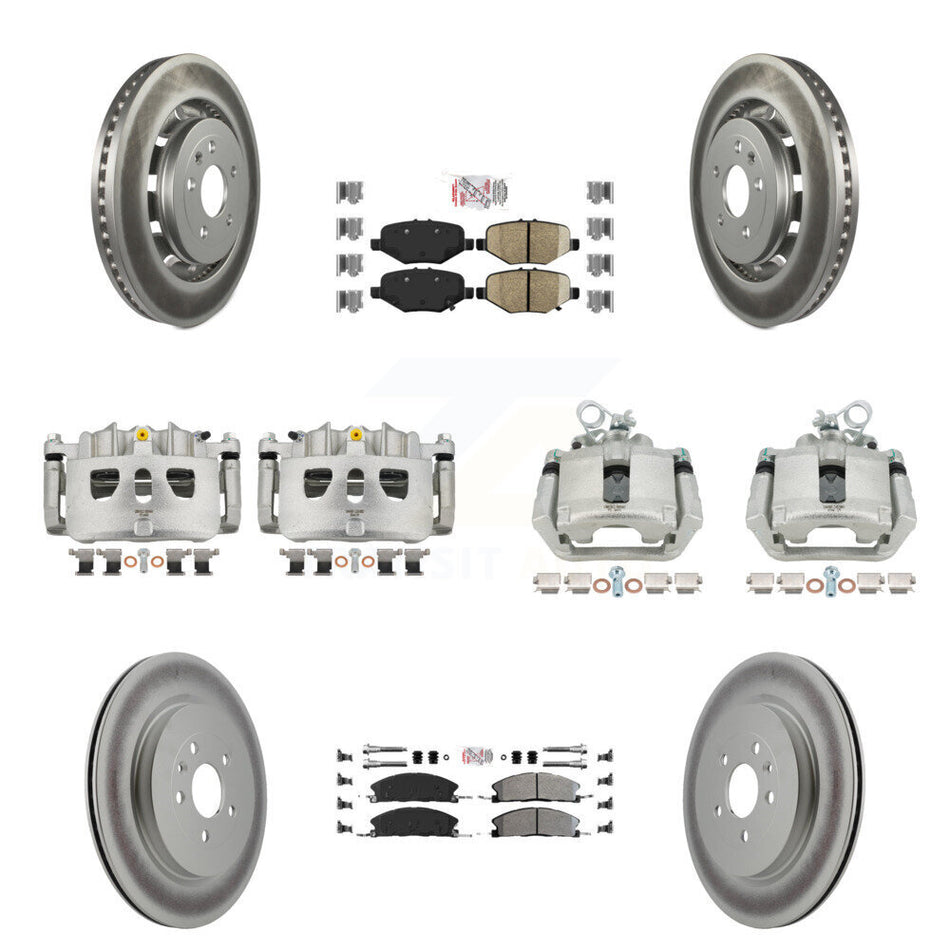 Front Rear Brake Caliper Coat Rotors & Ameribrakes Pad Kit (10Pc) For Ford Explorer Flex KCG-102245N