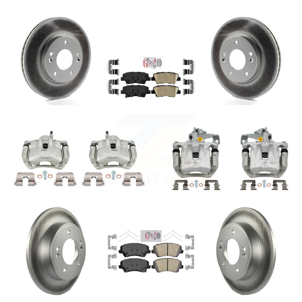 Front Rear Brake Caliper Coat Rotors & Ceramic Pad Kit (10Pc) For Hyundai Elantra GT Kia KCG-102292N