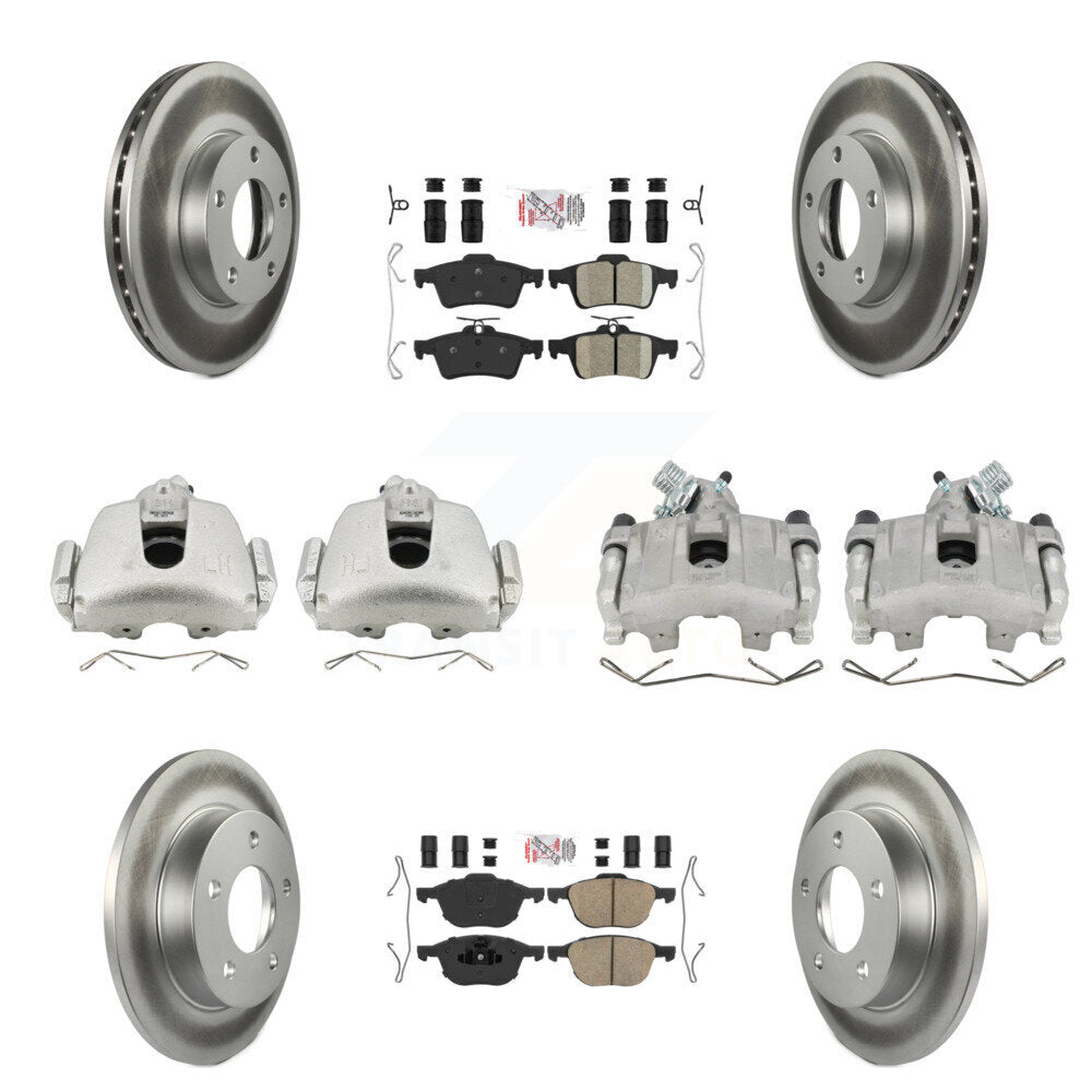Front Rear Disc Brake Caliper Coated Rotors And Ceramic Pad Kit (10Pc) For Mazda 3 Sport KCG-102321N