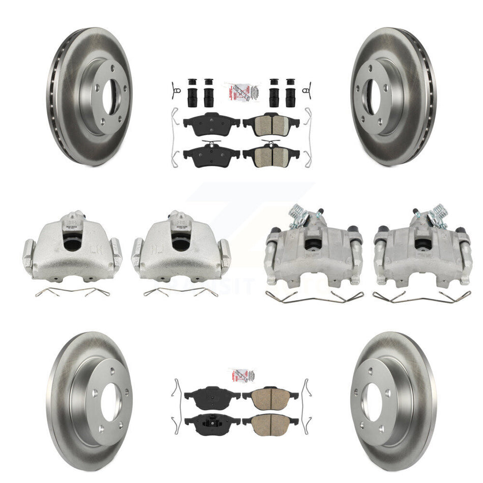 Front Rear Disc Brake Caliper Coated Rotors And Ceramic Pad Kit (10Pc) For Mazda 3 Sport KCG-102322N