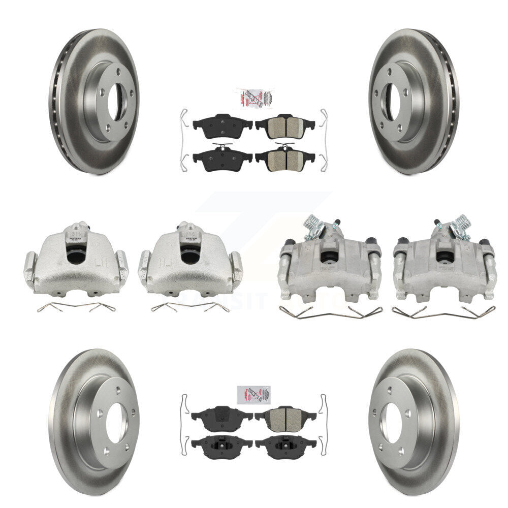 Front Rear Disc Brake Caliper Coat Rotors & Ameribrakes Pad Kit (10Pc) For Mazda 3 Sport KCG-102326N