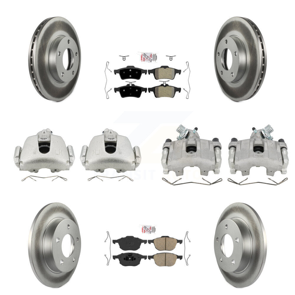 Front Rear Disc Brake Caliper Coat Rotors & Ameribrakes Pad Kit (10Pc) For Mazda 3 Sport KCG-102328N