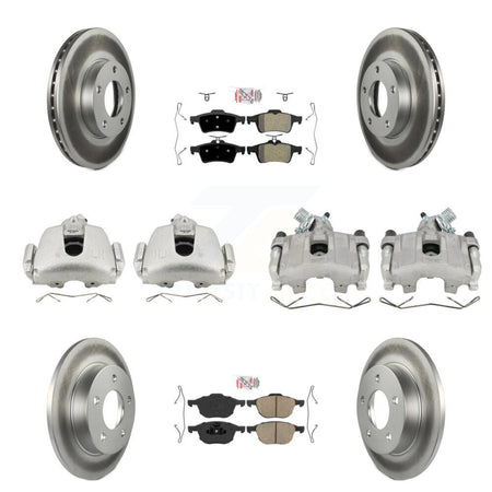 Front Rear Disc Brake Caliper Coat Rotors & Ameribrakes Pad Kit (10Pc) For Mazda 3 Sport KCG-102328N