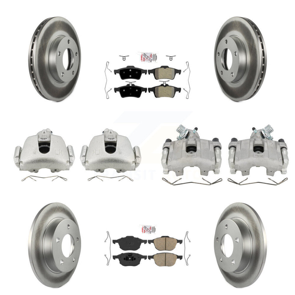 Front Rear Disc Brake Caliper Coat Rotors & Ameribrakes Pad Kit (10Pc) For Mazda 3 Sport KCG-102328N