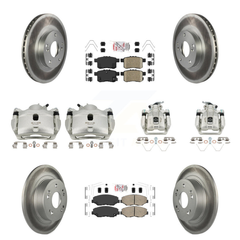 Front Rear Disc Brake Caliper Coated Rotors And Ceramic Pads Kit (10Pc) For Honda Accord KCG-102387N