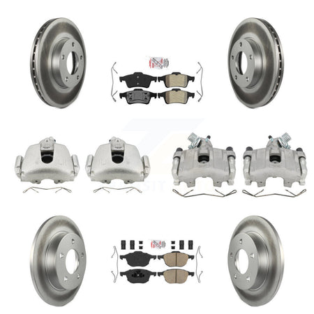 Front Rear Brake Caliper Coat Rotor And Ameribrakes Pad Kit (10Pc) For 2005 Mazda 3 2.0L KCG-102390N