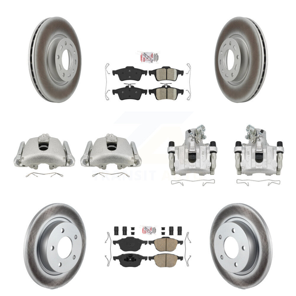 Front Rear Disc Brake Caliper Coated Rotors And Ceramic Pad Kit (10Pc) For Mazda 3 Sport KCG-102396N