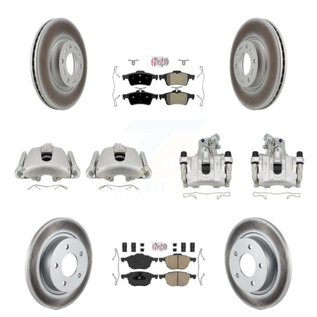 Front Rear Disc Brake Caliper Coat Rotors & Ameribrakes Pad Kit (10Pc) For Mazda 3 Sport KCG-102399N