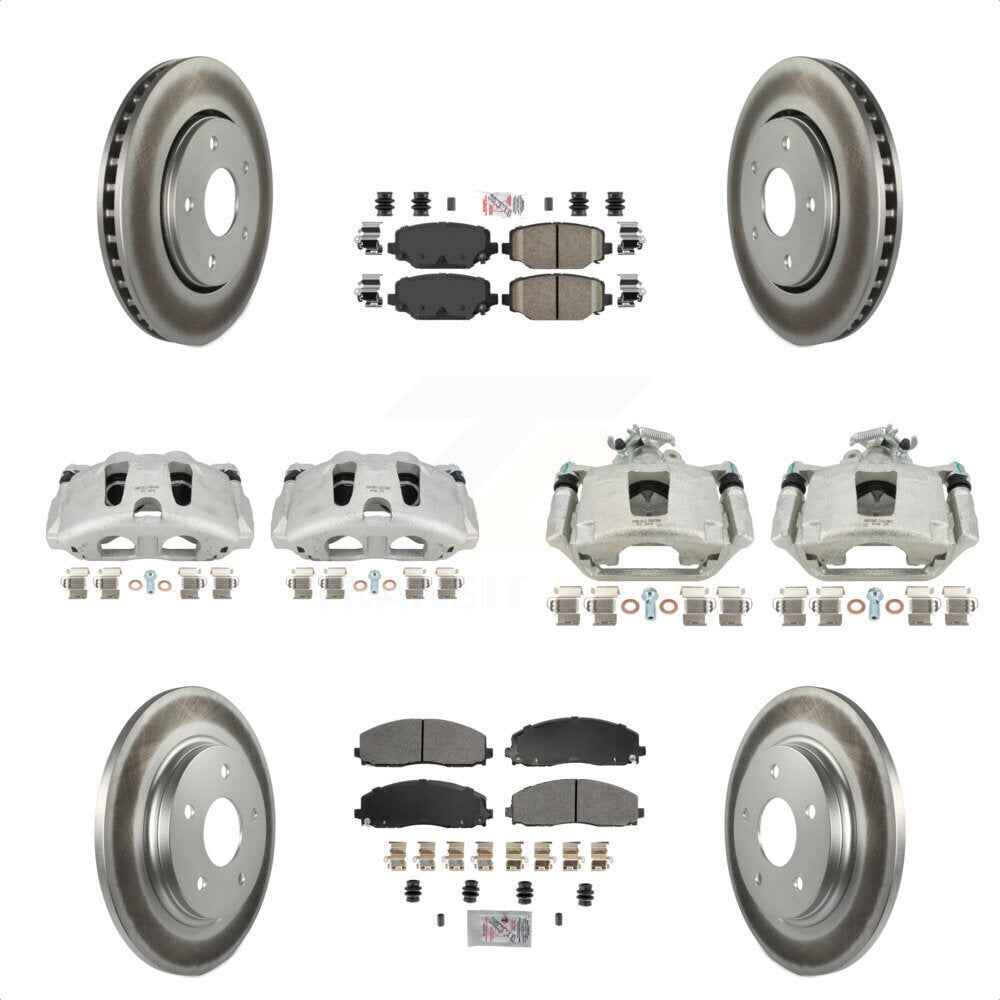 Front Rear Disc Brake Caliper Coated Rotors And Ceramic Pads Kit (10Pc) For 2017-2018 Dodge Grand Caravan With Single Piston KCG-102415N by Transit Auto