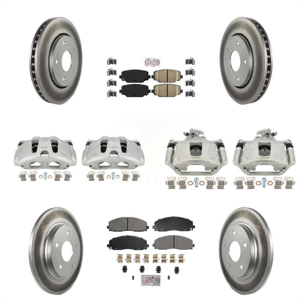 Front Rear Disc Brake Caliper Coated Rotors And Ceramic Pads Kit (10Pc) For 2017-2018 Dodge Grand Caravan With Single Piston KCG-102421N by Transit Auto