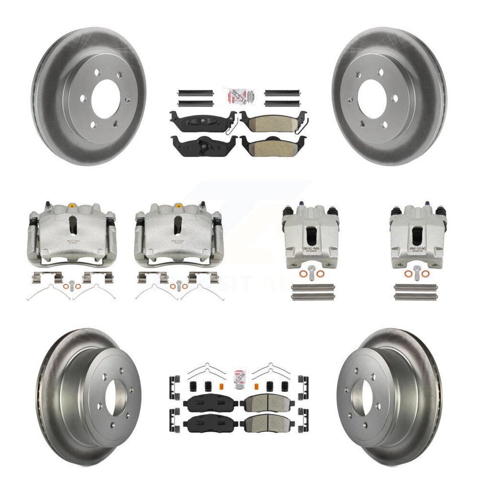 Front Rear Disc Brake Caliper Coated Rotors And Semi-Metallic Pads Kit (10Pc) For Ford F-150 Lincoln Mark LT 4WD KCG-102451N