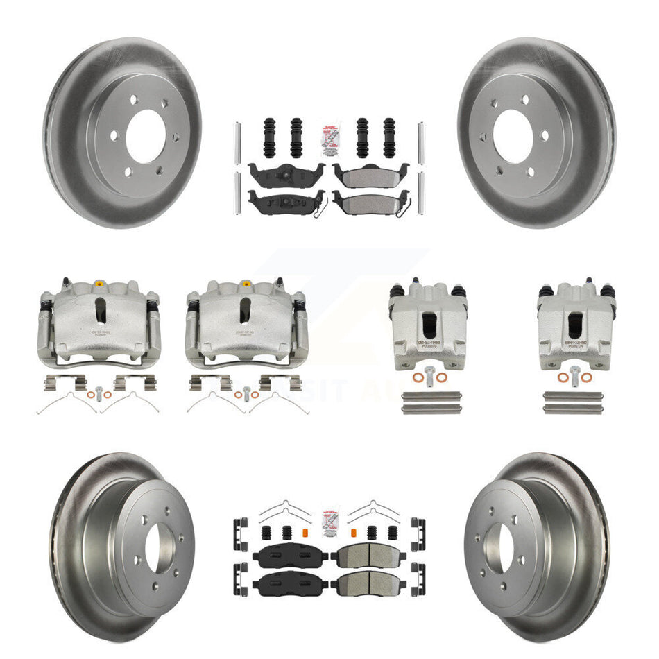 Front Rear Disc Brake Caliper Coated Rotors And Semi-Metallic Pads Kit (10Pc) For Ford F-150 Lincoln Mark LT 4WD KCG-102457N