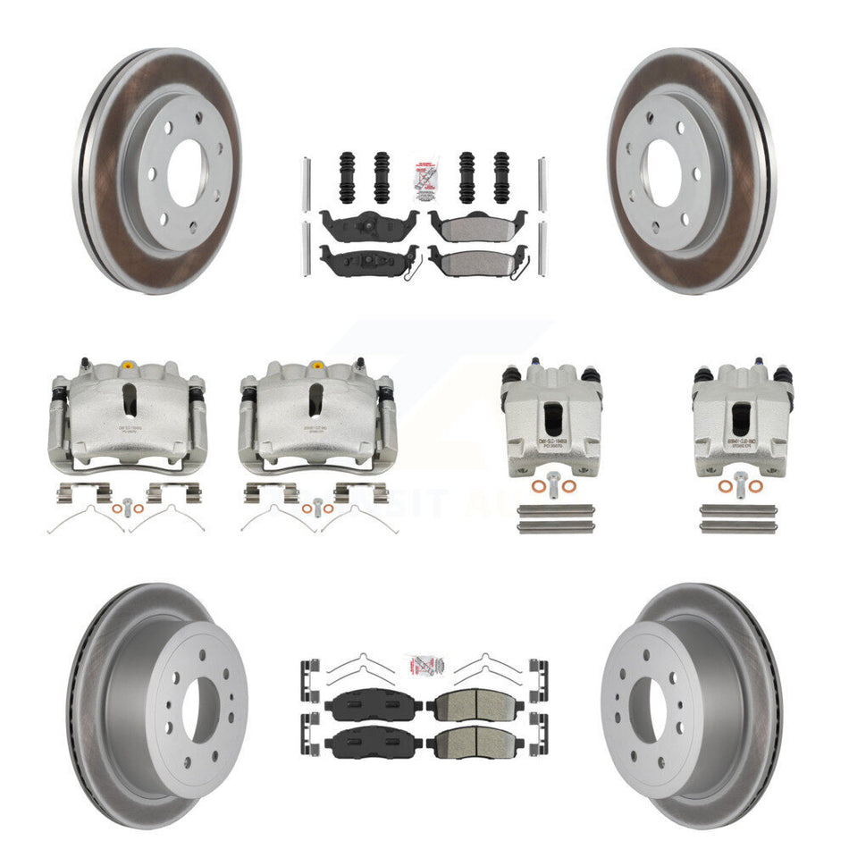 Front Rear Disc Brake Caliper Coated Rotors And Semi-Metallic Pads Kit (10Pc) For Ford F-150 Lincoln Mark LT 4WD KCG-102461N