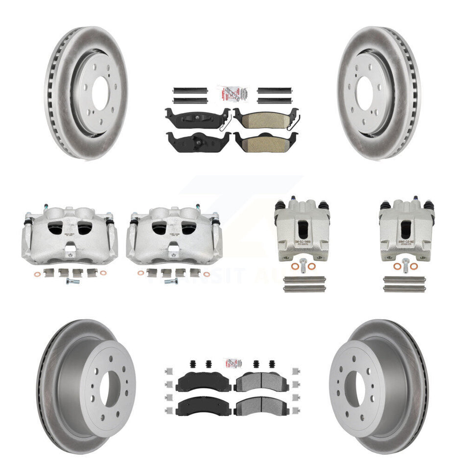 Front Rear Disc Brake Caliper Coated Rotors And Semi-Metallic Pads Kit (10Pc) For 2010-2011 Ford F-150 With 7 Lug Wheels KCG-102467N