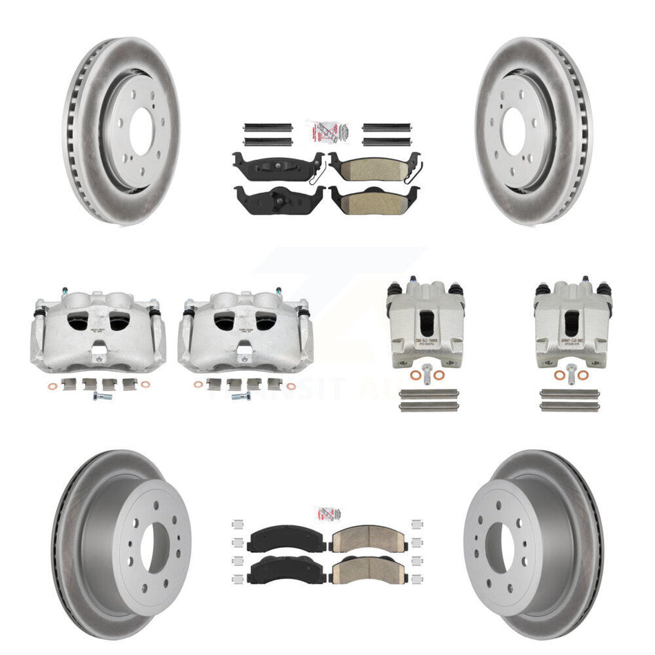 Front Rear Disc Brake Caliper Coated Rotors And PADSMATERIAL Pads Kit (10Pc) For 2010-2011 Ford F-150 With 7 Lug Wheels KCG-102469N