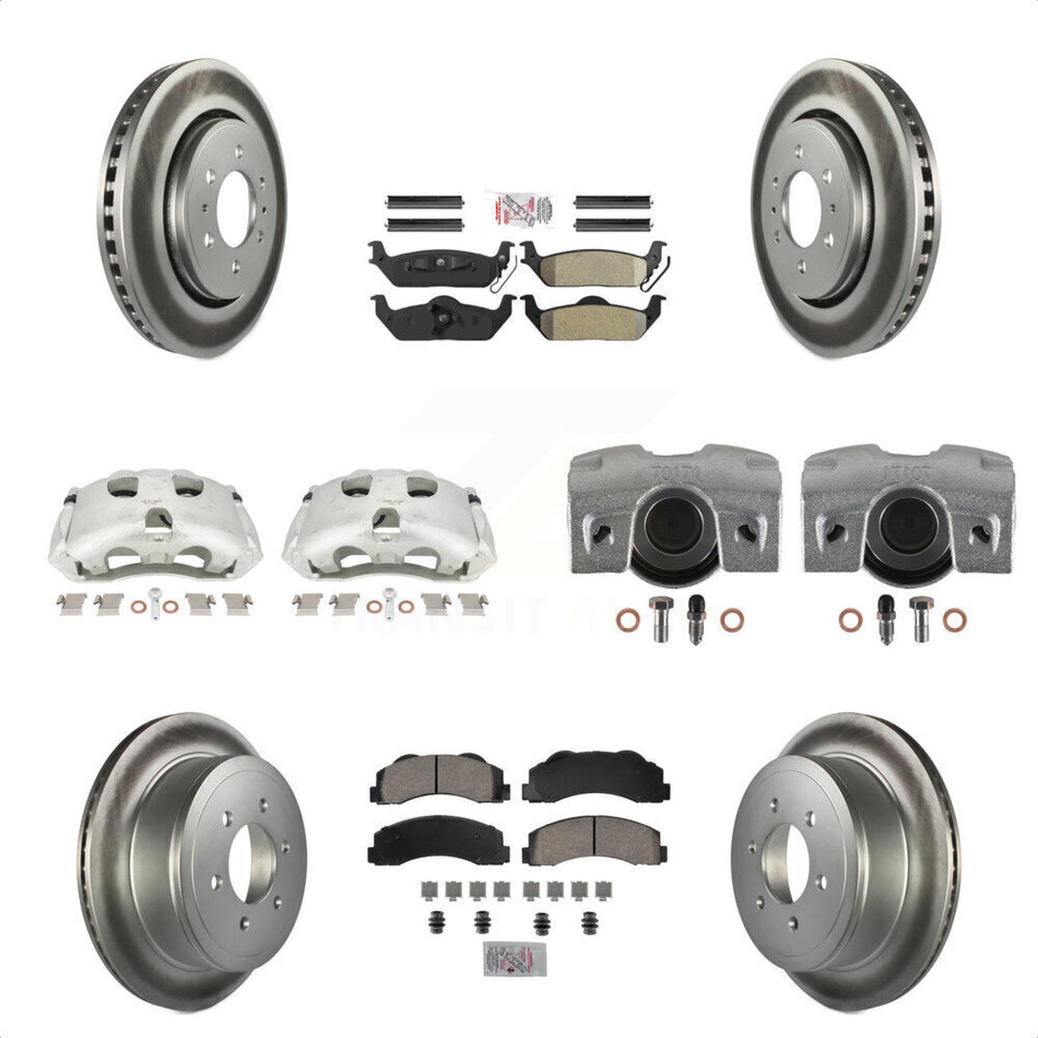 Front Rear Disc Brake Caliper Coated Rotors And Semi-Metallic Pads Kit (10Pc) For 2010-2011 Ford F-150 With 6 Lug Wheels KCG-102470N by Transit Auto