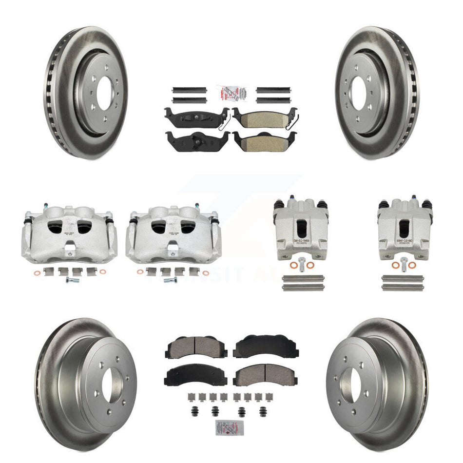 Front Rear Disc Brake Caliper Coated Rotors And Semi-Metallic Pads Kit (10Pc) For 2010-2011 Ford F-150 With 6 Lug Wheels KCG-102470N