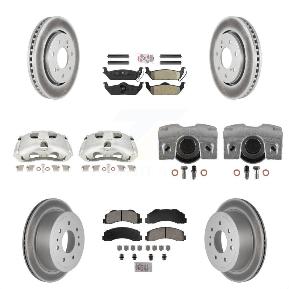 Front Rear Disc Brake Caliper Coated Rotors And Semi-Metallic Pads Kit (10Pc) For 2010-2011 Ford F-150 With 7 Lug Wheels KCG-102471N