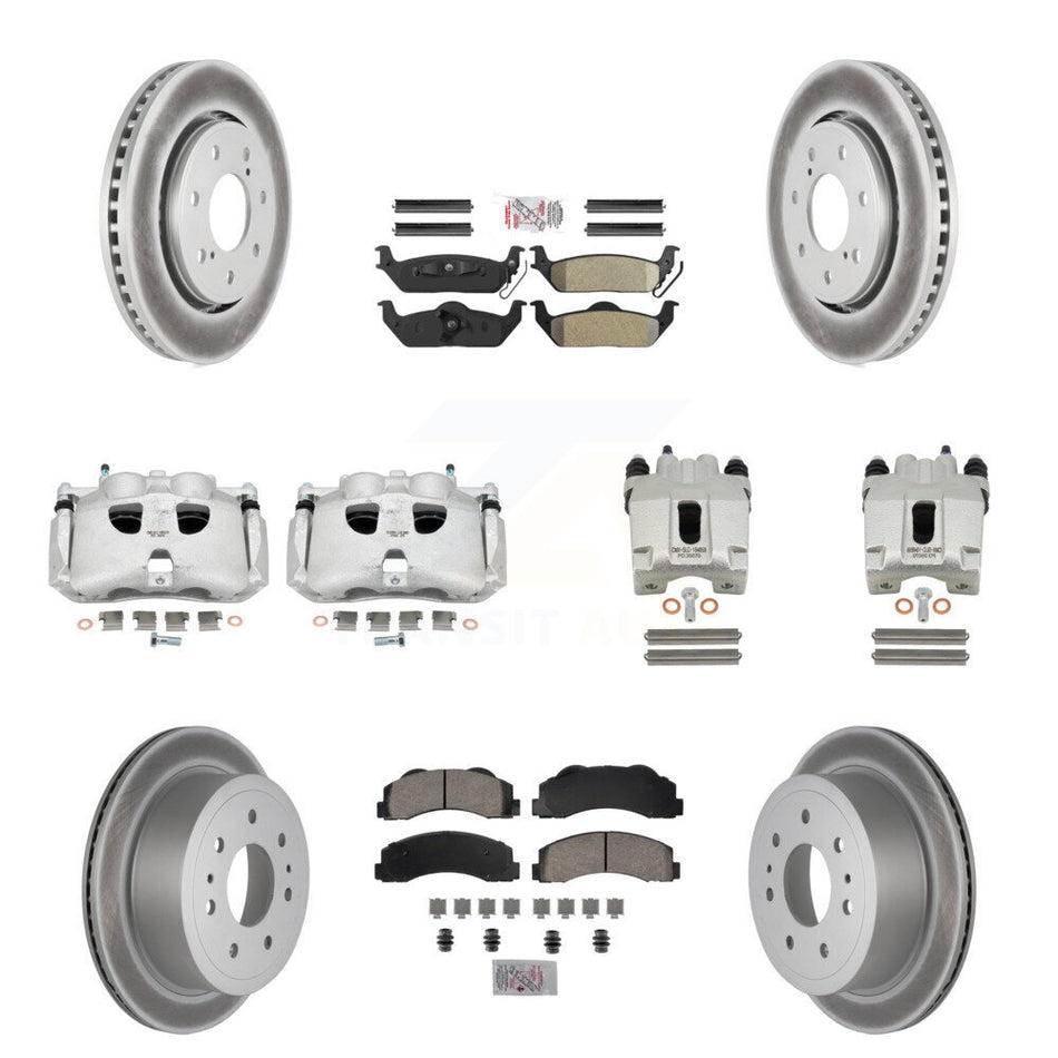 Front Rear Disc Brake Caliper Coated Rotors And Semi-Metallic Pads Kit (10Pc) For 2010-2011 Ford F-150 With 7 Lug Wheels KCG-102471N