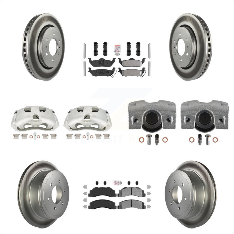 Front Rear Disc Brake Caliper Coated Rotors And Semi-Metallic Pads Kit (10Pc) For 2010-2011 Ford F-150 With 6 Lug Wheels KCG-102472N by Transit Auto