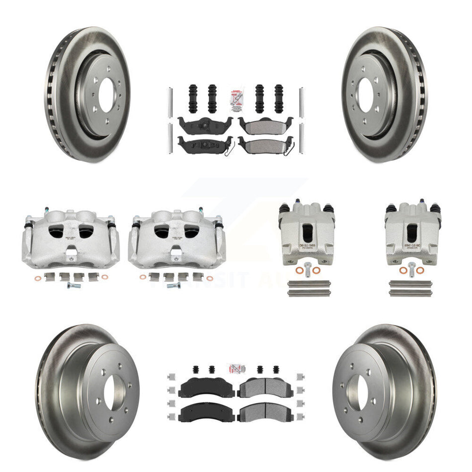 Front Rear Disc Brake Caliper Coated Rotors And Semi-Metallic Pads Kit (10Pc) For 2010-2011 Ford F-150 With 6 Lug Wheels KCG-102472N