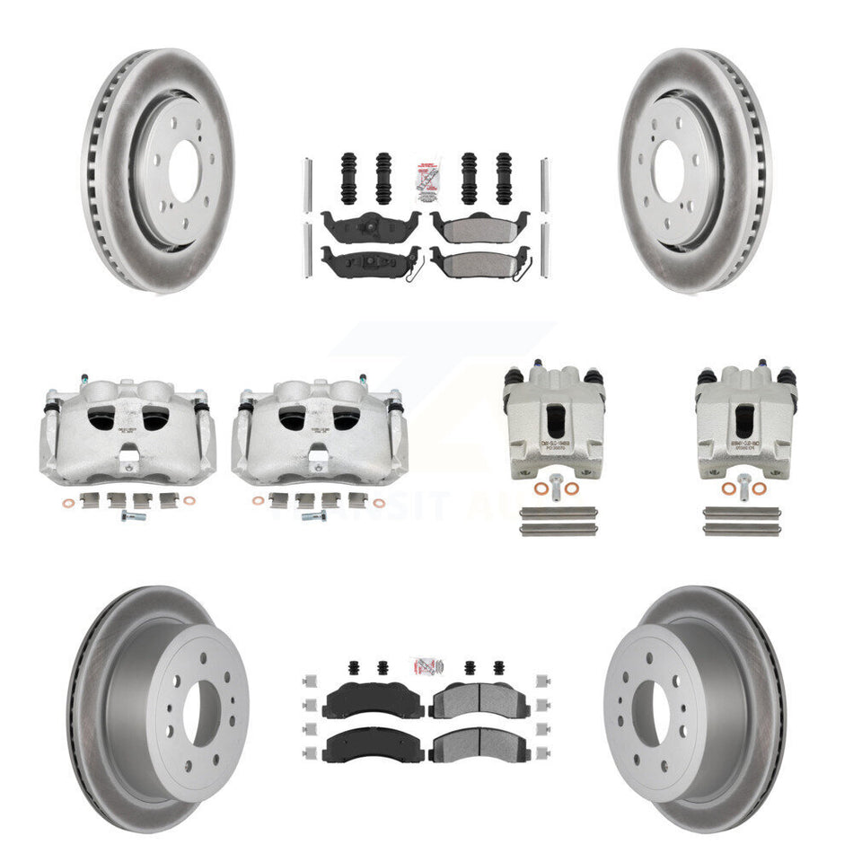 Front Rear Disc Brake Caliper Coated Rotors And Semi-Metallic Pads Kit (10Pc) For 2010-2011 Ford F-150 With 7 Lug Wheels KCG-102473N