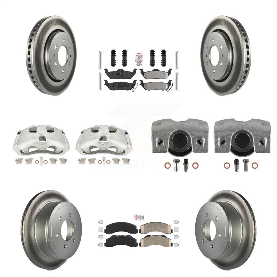 Front Rear Disc Brake Caliper Coated Rotors And PADSMATERIAL Pads Kit (10Pc) For 2010-2011 Ford F-150 With 6 Lug Wheels KCG-102474N by Transit Auto