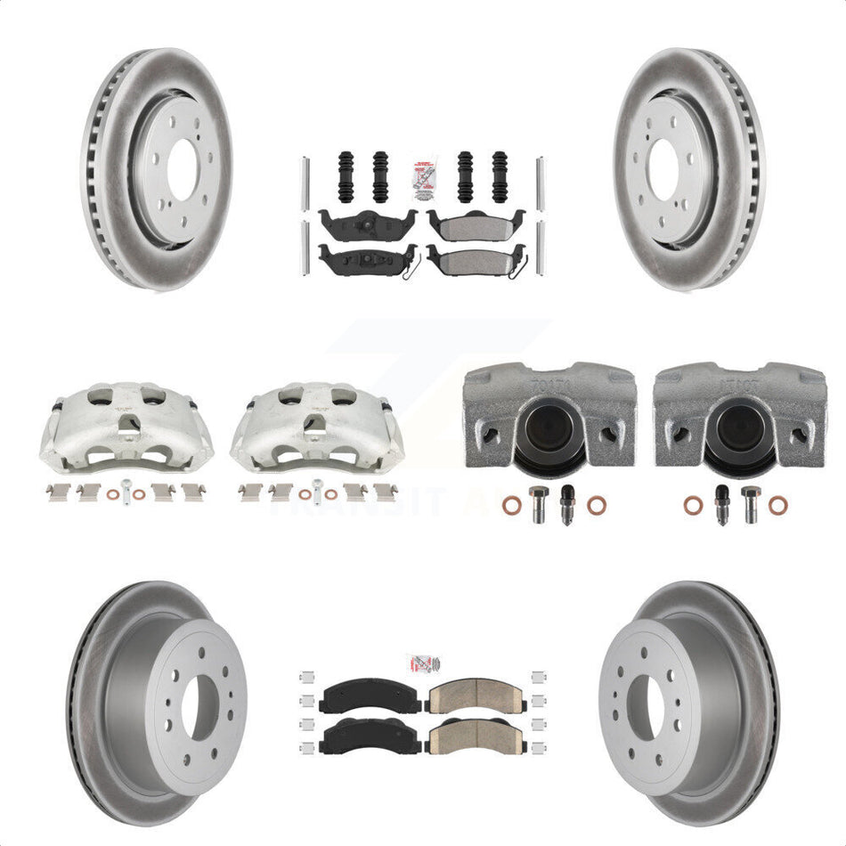 Front Rear Disc Brake Caliper Coated Rotors And PADSMATERIAL Pads Kit (10Pc) For 2010-2011 Ford F-150 With 7 Lug Wheels KCG-102475N by Transit Auto