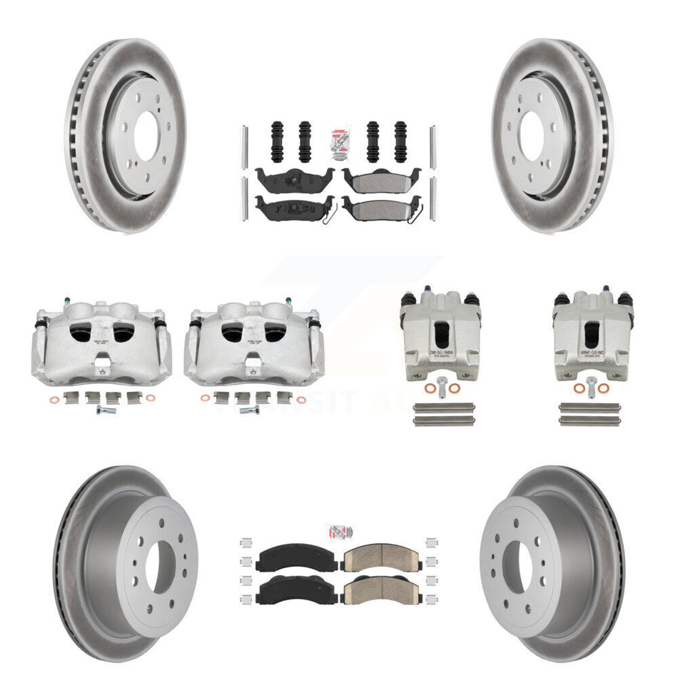 Front Rear Disc Brake Caliper Coated Rotors And PADSMATERIAL Pads Kit (10Pc) For 2010-2011 Ford F-150 With 7 Lug Wheels KCG-102475N