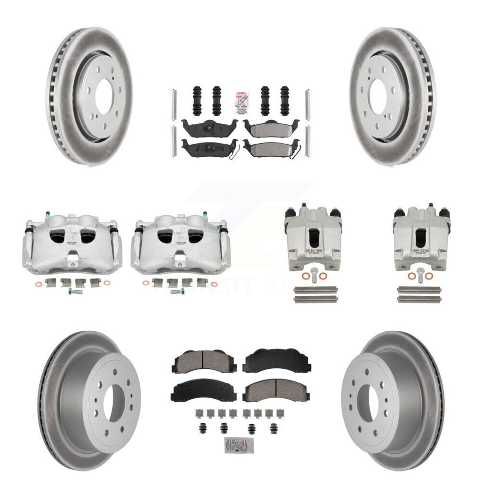 Front Rear Disc Brake Caliper Coated Rotors And Semi-Metallic Pads Kit (10Pc) For 2010-2011 Ford F-150 With 7 Lug Wheels KCG-102477N