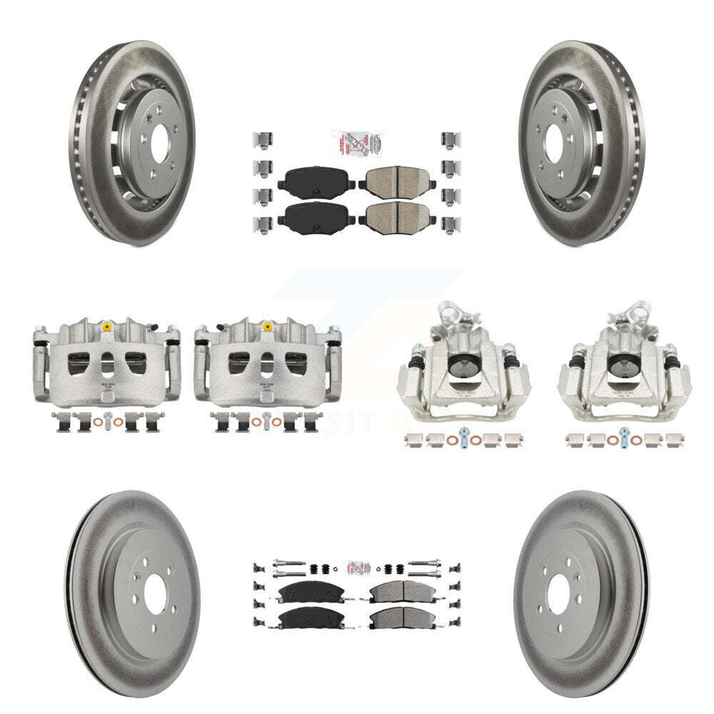 Front Rear Disc Brake Caliper Coat Rotor Ameribrakes Pad Kit (10Pc) For 2016 Lincoln MKS KCG-102481N