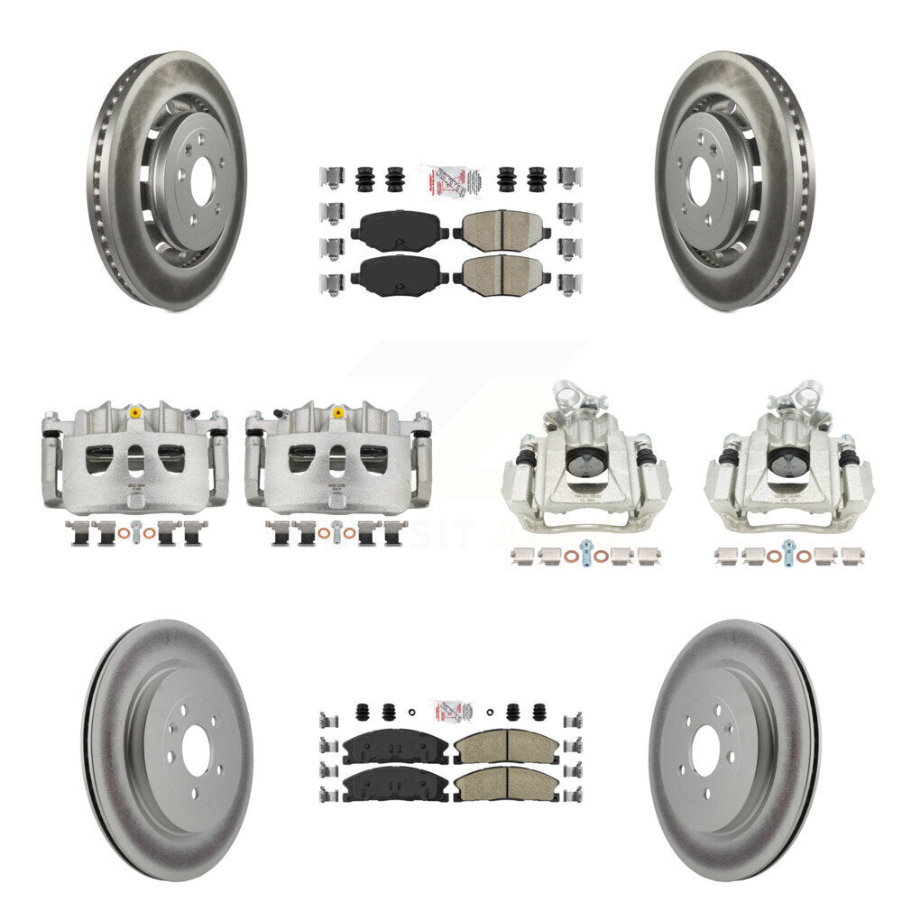 Front Rear Disc Brake Caliper Coat Rotor And Ceramic Pad Kit (10Pc) For 2016 Lincoln MKS KCG-102483N