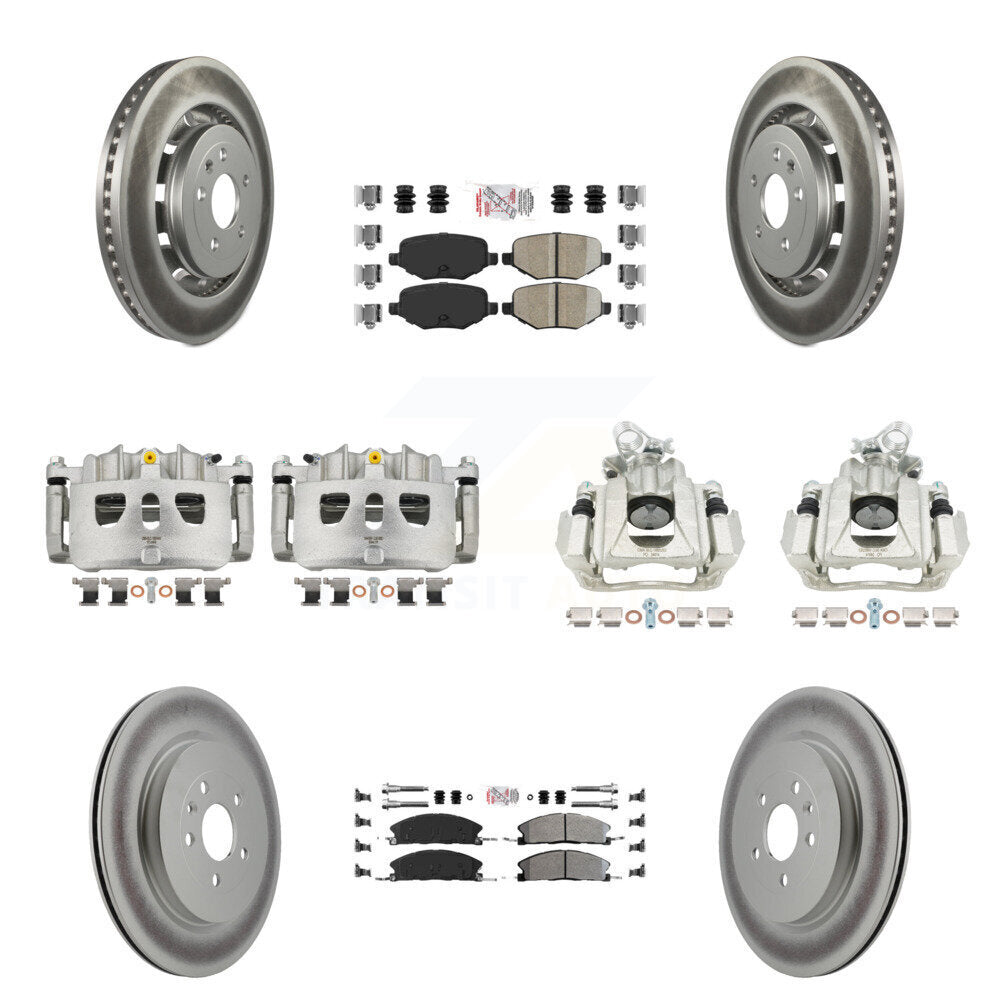 Front Rear Disc Brake Caliper Coat Rotor Ameribrakes Pad Kit (10Pc) For 2016 Lincoln MKS KCG-102484N